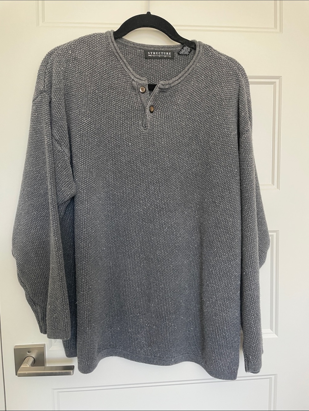 Structure Men's Gray Textured Henley Sweater